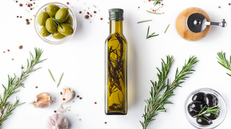 olive oil bottle and spices