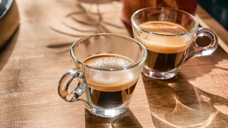 glass coffee cups with espresso