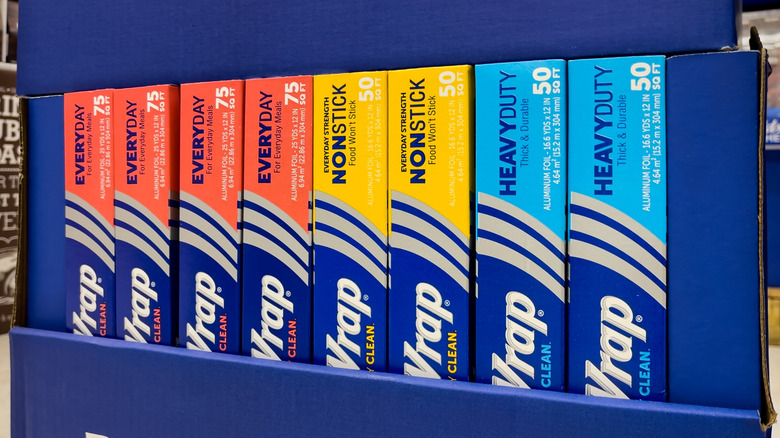 A lineup of different-colored Reynolds Wrap foil boxes