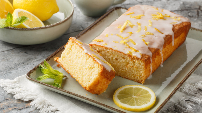 Iced lemon pound cake with zest