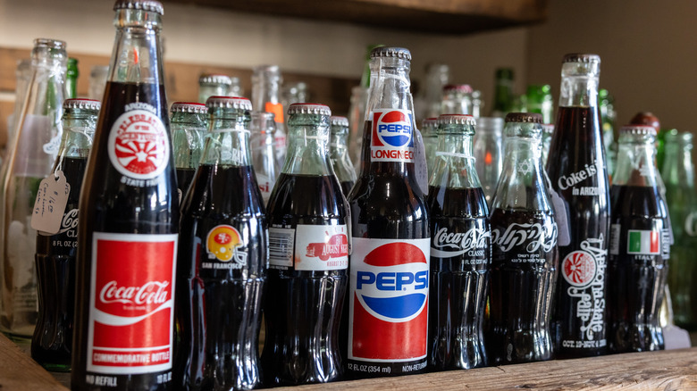 Vintage sodas on shelf