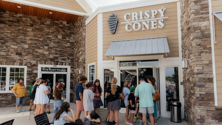 Line of people waiting for Crispy Cones