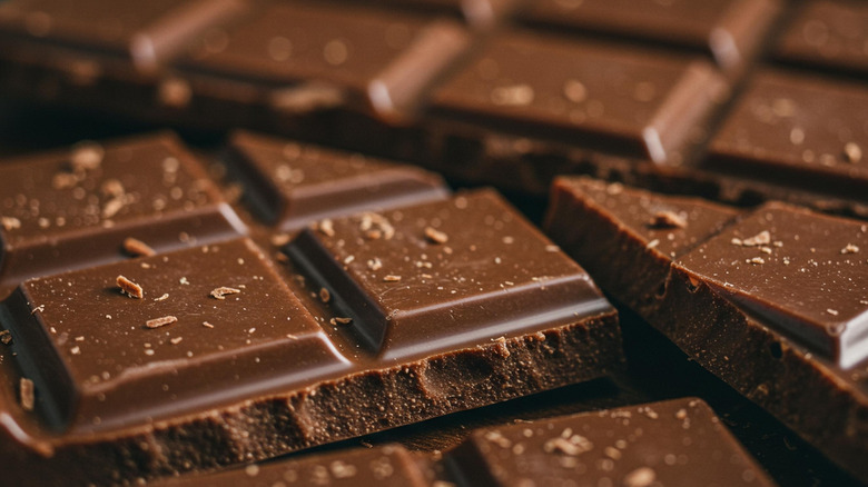 Chocolate bars broken in pieces