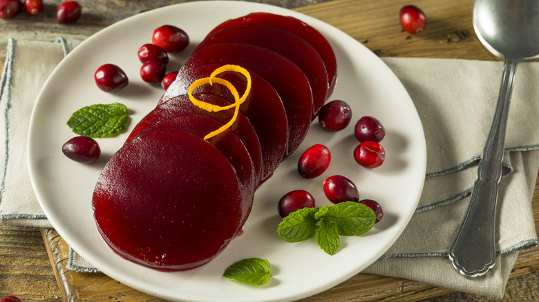 Slices of canned cranberry sauce