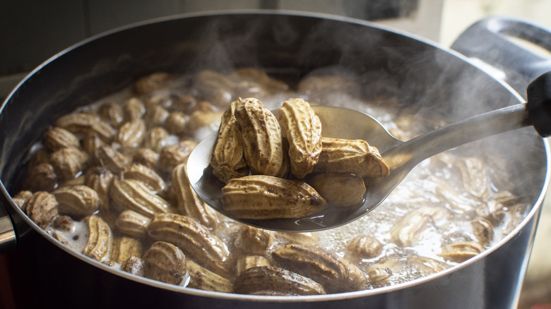 Boiled peanuts in a pot