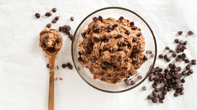 cookie dough in bowl with spoon 
