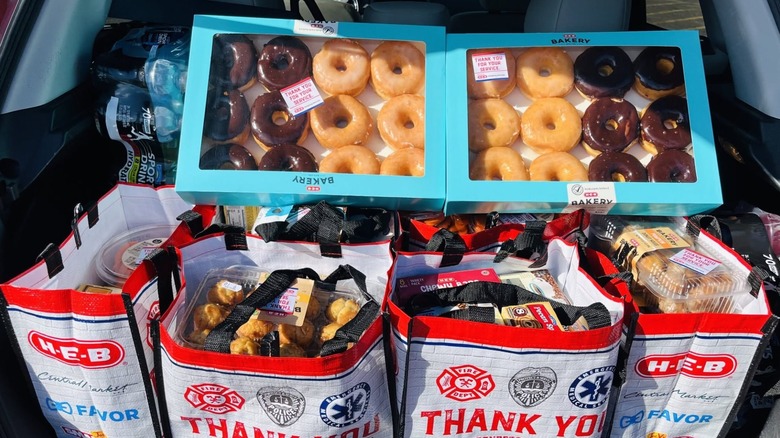 H-E-B donations loaded up in a car