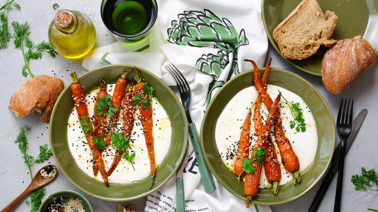 Honey glazed carrots on whipped feta