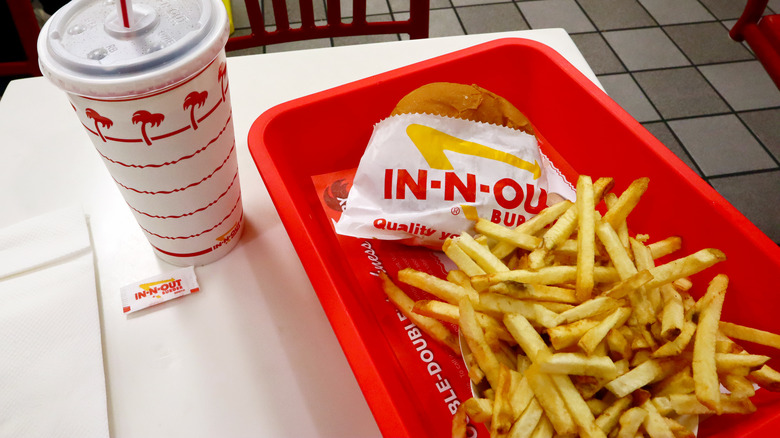 In-N-Out burgers, fries, and drink