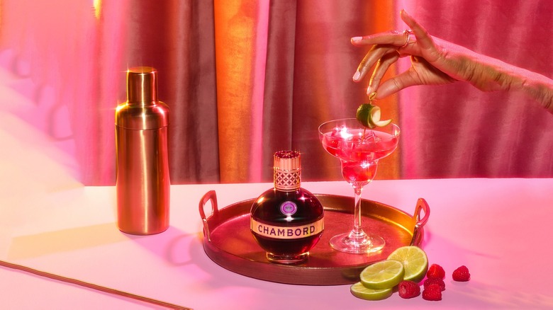 Chambord cocktail on a platter