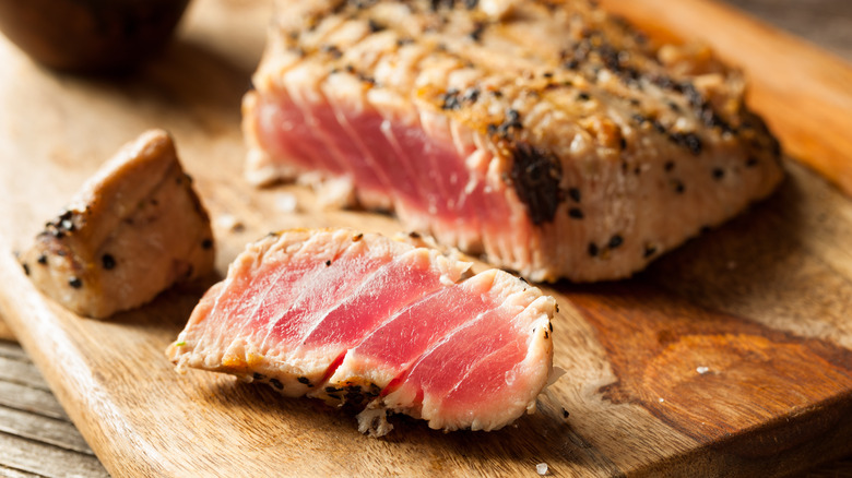 Tuna steak and slice