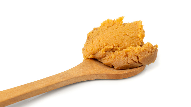 Miso paste on a wooden spoon