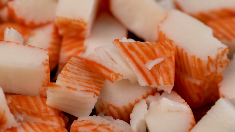 Chopped imitation crab close up