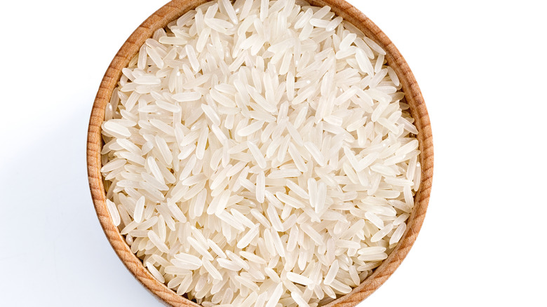 Parboiled rice in dish