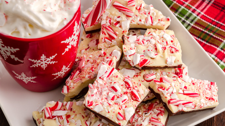 Plate of holiday peppermint bark
