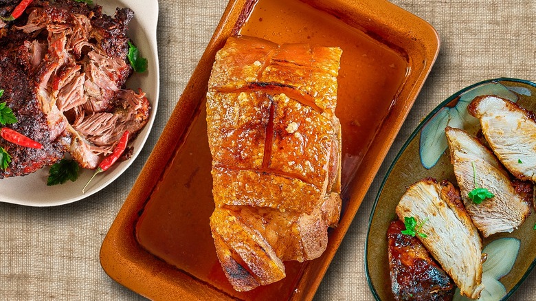 Puerto rican pernil on plates