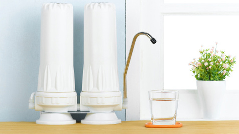 Water filters next to faucet