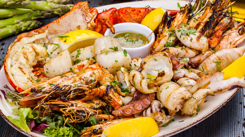 platter with variety of seafood