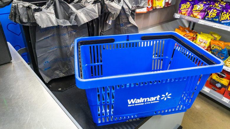 Walmart shopping basket at checkout