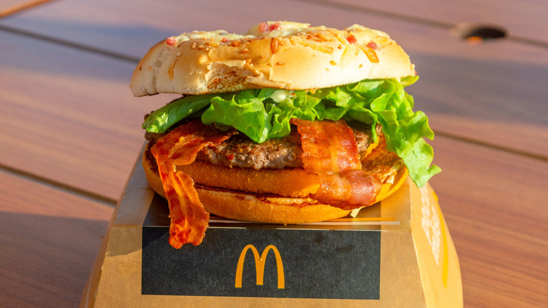 A McDonald's burger in Czechia with visible bacon
