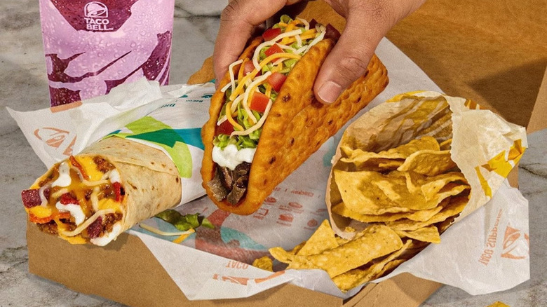 Taco Bell meal with chips and drink
