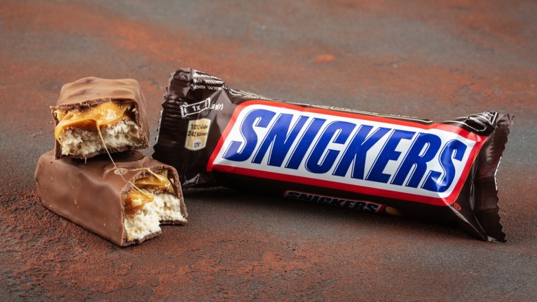Snickers bar broken in half
