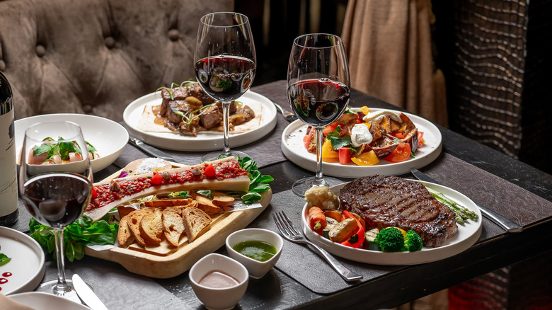 steak and sides at steakhouse restaurant