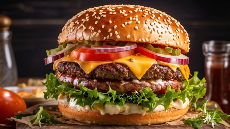 Juicy double decker burger