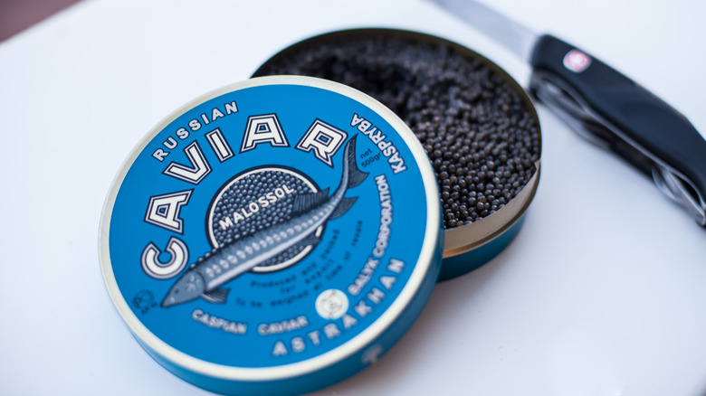 opened tin of caviar