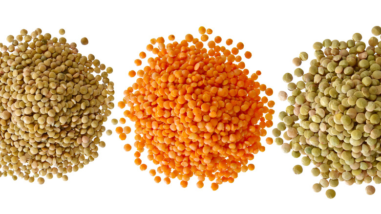 Piles of different lentil varieties