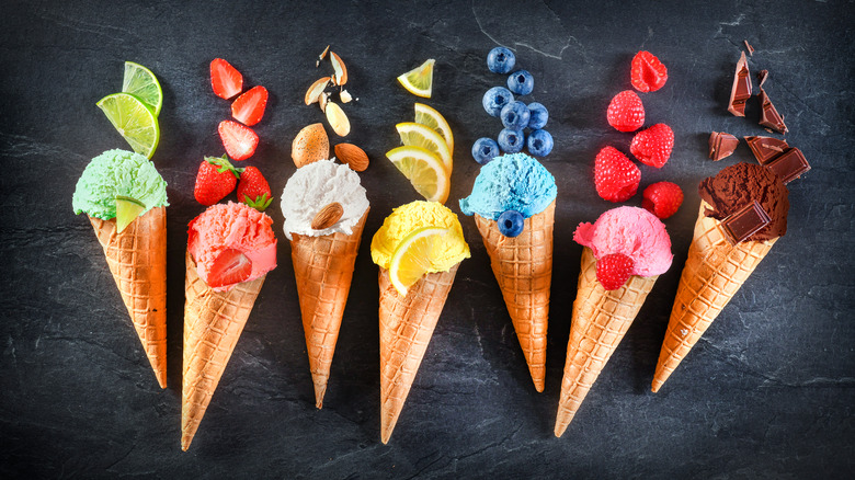 ice cream cones with fruit