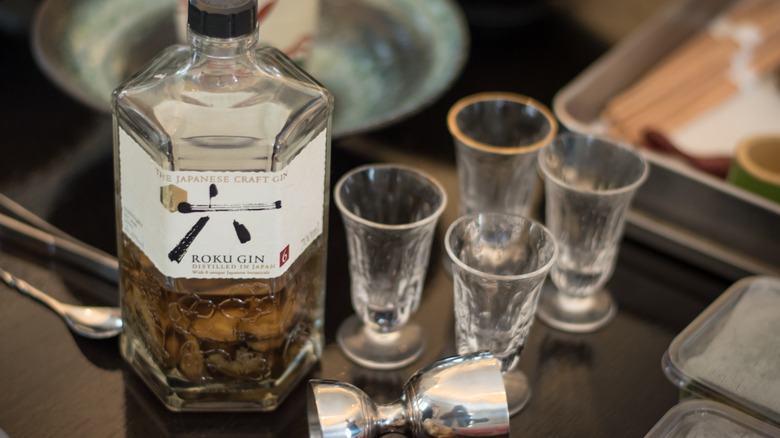 Japanese gin with shot glasses