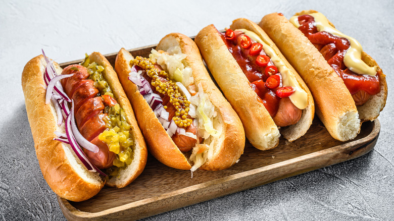 Different styles on hot dogs