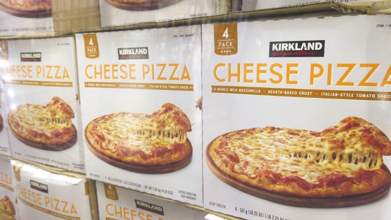 boxes of Kirkland cheese pizza