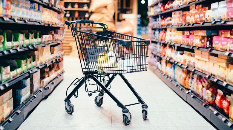 shopping cart in store aisle