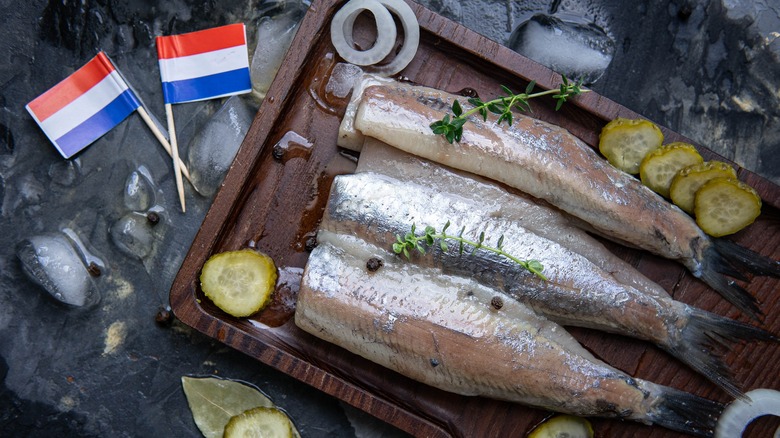 Dutch herring served with pickles 