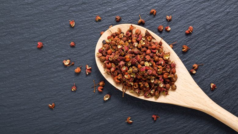 Sichuan peppercorn contained in spoon