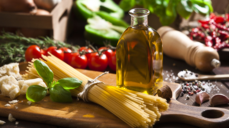 italian pasta ingredients and oil
