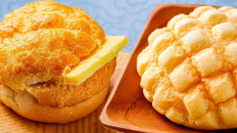 melon bread and pineapple bun side by side