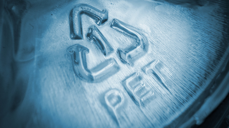 Close up of plastic recycling symbol 1 PET