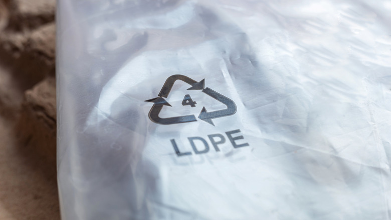 Recycling symbol #4 LDPE on clear plastic bag