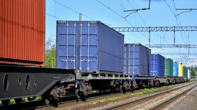 A freight train transporting goods 