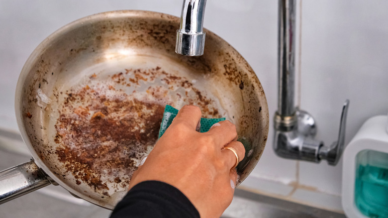 Pan with food stuck in it