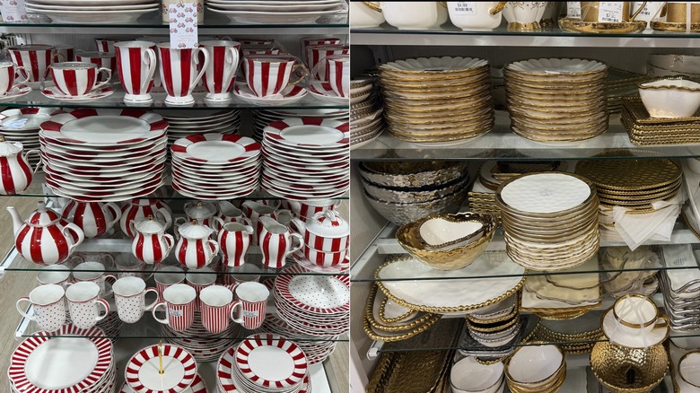 two styles of matching dishware sets at HomeGoods