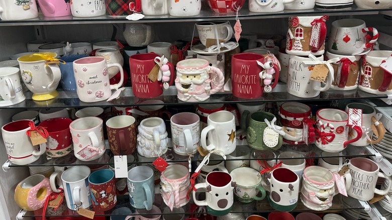Christmas mugs on display at HomeGoods