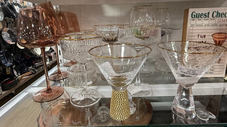 specialty glassware on display at HomeGoods