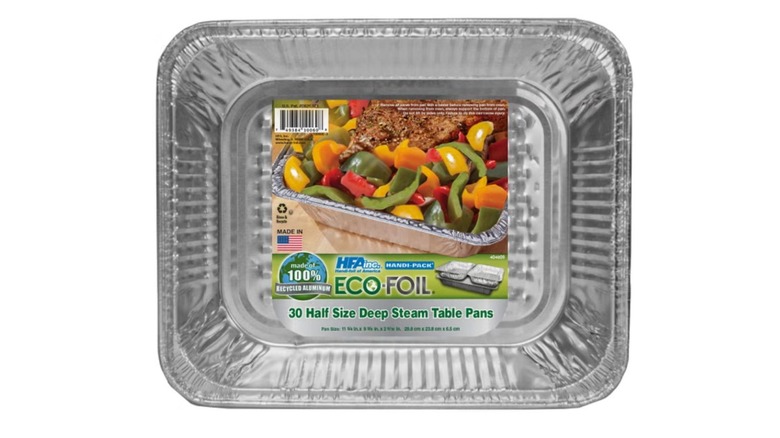 Aluminum foil pans on a white background.