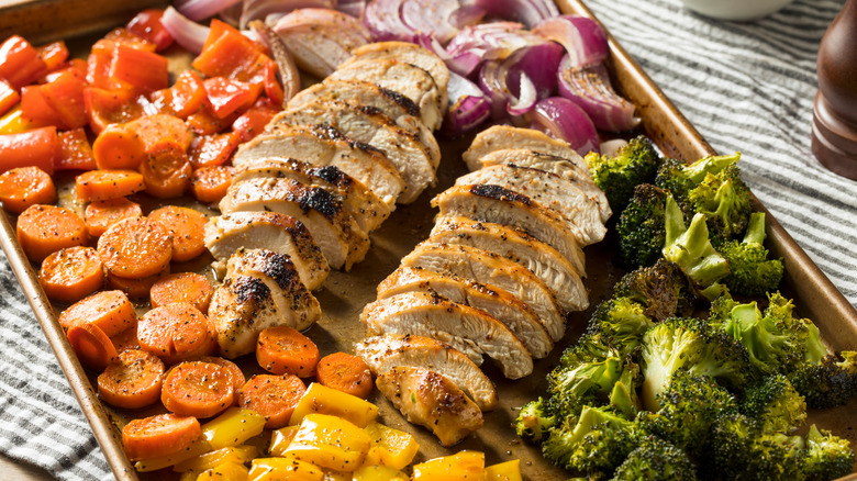 Chicken and vegetables on a sheet pan 
