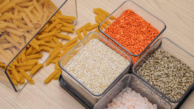 Various dry goods in separate containers