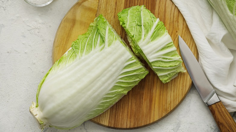 Napa cabbage on cutting board